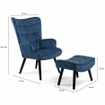 ANIA Scandinavische fauteuil met voetsteun van blauw fluweel