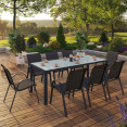 MADRID tuinset 190cm tafel en 8 stapelstoelen, antracietgrijs, lichtgekleurd blad
