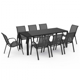 Tuinmeubelset MADRID tafel 190 CM en 8 zwarte stapelstoelen