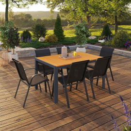 Tuinmeubelset POLY uitschuifbare tafel 90-180 CM en 6 stoelen hout en antracietgrijs