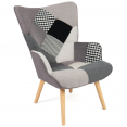 Scandinavische IVAR fauteuil in zwarte, grijze en witte patchworkstof