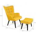 ANIA Scandinavische fauteuil met voetsteun van geel fluweel