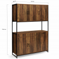 Buffet de cuisine 120 CM HAWKINS meuble 6 portes bois foncé design industriel + tiroir