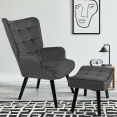 ANIA Scandinavische fauteuil met antracietgrijze fluwelen voetsteun