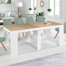 ORLANDO uitschuifbare consoletafel, 10 personen, 235 cm, afwerking wit hout en beuken
