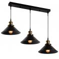 Vintage 3-lichts industriële hanglamp van zwart metaal