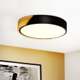 Plafonnier rond avec LED noir et bois diamètre 32 cm