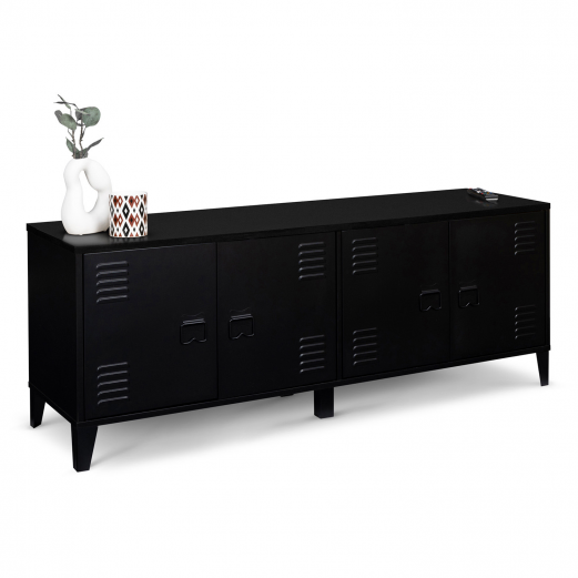 ESTER 4-deurs zwart metalen laag dressoir 140 cm industrieel ontwerp