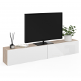 Meuble TV 180 cm suspendu ELIO 2 portes bois et blanc