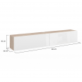 Meuble TV 180 cm suspendu ELIO 2 portes bois et blanc