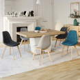 Set van 6 Scandinavische stoelen GABY mix kleur beige, lichtgrijs, eendenblauw x2, donkergrijs x2 in stof