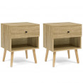 Lot de 2 tables de chevet EMMIE scandinaves 1 tiroir avec niche hêtre