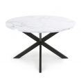 Table basse ronde ALASKA 70 cm plateau effet marbre blanc et pied araignée métal noir