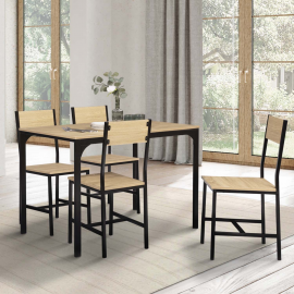 DETROIT 4-zits eettafel en 4 stoelen, industrieel ontwerp, 110 cm