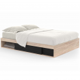 Cadre de lit SALEM avec rangements et sommier 140 x 190 cm effet bois et noir