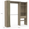 Dressing extensible hêtre MARTY 120/170 x 50 x 180 cm avec rideau + double penderie + étagères