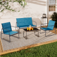 4-persoons lage tuinset MALAGA met eendenblauwe bank, fauteuils en tafel