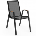 Salon de jardin NOUMEA table extensible 135/270 cm plateau effet bois et 12 chaises empilables noir et bois