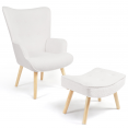 IVAR Scandinavische fauteuil met voetsteun van witte bouclettestof