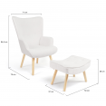 IVAR Scandinavische fauteuil met voetsteun van witte bouclettestof