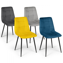 Set van 4 MILA stoelen in fluweelmix kleur blauw, lichtgrijs, donkergrijs, geel
