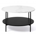 Table basse ronde double plateau ALASKA effet marbre et bois noir 70 cm