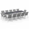 Tuinmeubelset POLY uitschuifbare tafel 135/270 cm en 12 stoelen wit en grijs