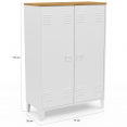 Armoire basse ESTER 2 portes métal blanc et plateau bois design industriel