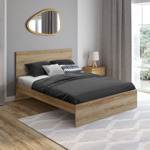 Tweepersoonsbed met hoofdbord en OMAHA lattenbodem 140x190 cm beukeneffect