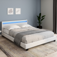 Tweepersoonsbed NEO met boxspring en geïntegreerde leds 160 x 200 cm PVC wit