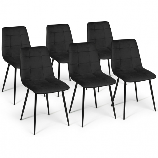 Set van 6 zwart fluwelen MILA eetkamerstoelen