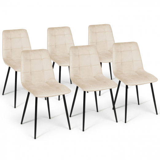 Set van 6 MILA beige fluwelen eetkamerstoelen