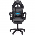 CHUCK-game chair met voetensteun, hoofdkussen en lumbale massageondersteuning in zwart en grijs