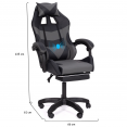 CHUCK-game chair met voetensteun, hoofdkussen en lumbale massageondersteuning in zwart en grijs