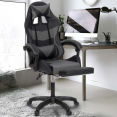 Fauteuil de gaming LED LUC avec repose-pied, coussin de tête et support lombaire noir et gris