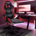 LUC LED gaming stoel met voetensteun, hoofdkussen en lumbale massageondersteuning in zwart en grijs