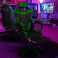 Fauteuil de gaming ALEX réglable avec repose-pied, coussin de tête et coussin lombaire noir et vert