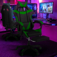 Verstelbare ALEX-game chair met voetensteun, hoofdkussen en lendenkussen in zwart en groen