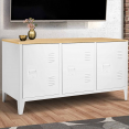 ESTER laag dressoir, hout, 3 witte metalen deuren, industrieel ontwerp 113cm