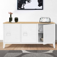 ESTER laag dressoir, hout, 3 witte metalen deuren, industrieel ontwerp 113cm