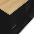 ESTER 3-deurs laag zwart metalen dressoir met industrieel design houten blad 113 cm