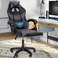 CHUCK-game chair met voetensteun, hoofdkussen en lumbale massageondersteuning in zwart en grijs