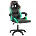 LUC LED gaming stoel met voetensteun, hoofdkussen en lumbale massageondersteuning in zwart en grijs
