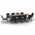 Salon de jardin NOUMEA table extensible 135/270 cm plateau effet bois et 12 chaises empilables noir et bois