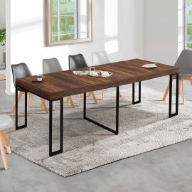 TORONTO uitschuifbare consoletafel, 10-zits, 235 cm, donker hout, industrieel ontwerp