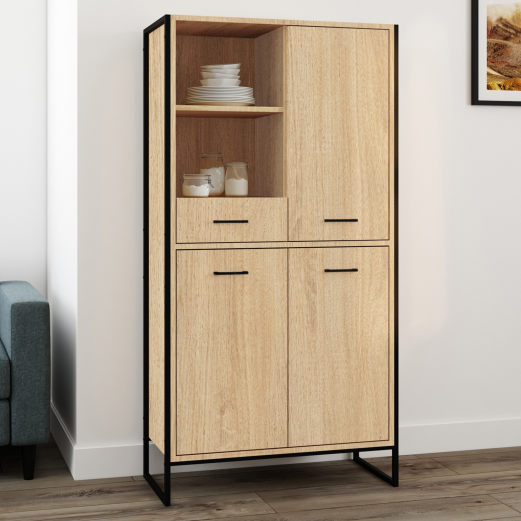 DETROIT 3-deurs dressoir met lade in industrieel design H.160 cm