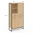 DETROIT 3-deurs dressoir met lade in industrieel design H.160 cm