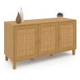 HANAE 3-deurs vintage laag dressoir met natuurlijk rieteffect 113 cm