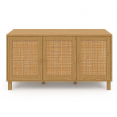 HANAE 3-deurs vintage laag dressoir met natuurlijk rieteffect 113 cm