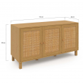 HANAE 3-deurs vintage laag dressoir met natuurlijk rieteffect 113 cm